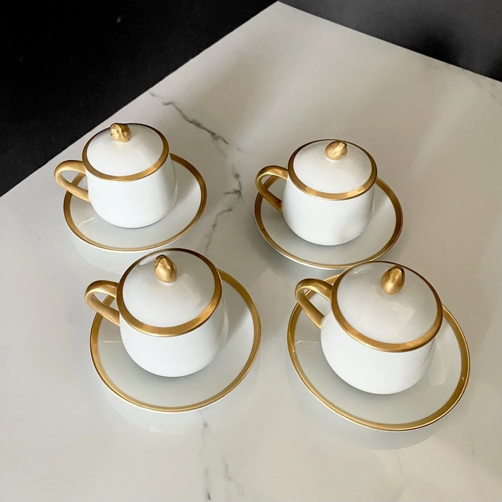 SET of 4 Espresso Demitasse Cups / Dessert Pots with Lids by Fitz & Floyd